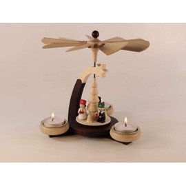 Ulrich Kunsthandwerk Designer Tea Light Pyramid Brown / Natural + Natural Nozzles with Angel Miner Nutcracker for 3 Tea Lights Height 19 cm Christmas Pyramid