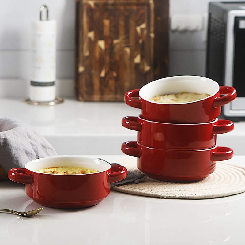 Sweejar Ceramic Soup Bowls with Double Handles, 20 Oz Stacked