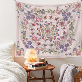 Boho Floral Mandala Tapestry for Bedroom Aesthetic Flower Cute Small Tapestry Wall Hanging Boho Wall Tapestries Pink Floral Medallion Tapestries Bohemian Wall Art Hippie Living Room Decor 48 x 36 Inch