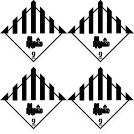 Laminated Stickers: 100 x 100 mm, Pack of 4 - Hazardous Goods Class - Class 9A - Various Dangerous Substances and Items - ADR/GHS/DGR/UN Safety Pictogram