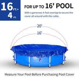 20Ft Pool Covers for (16Ft) Above Ground Pools, Winter Pool Cover,Heavy Duty Above Ground Pool Cover Includes Winch and Cable,UV Protection, Strength&Durability,Blue/Black(Cover Only)