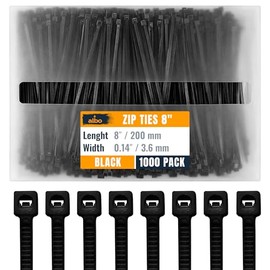 ALBO Cinchos de plastico 1000 piezas de bridas de plástico 8 Pulgadas (3.6x200 mm) Negro Bridas de alambre de 40 libras de resistencia Resistente a lo