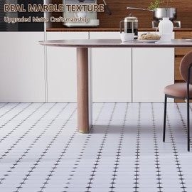 ACCOR HOME Peel and Stick Floor Tile, 10-Pack 12" x 12" Vinyl Flooring, Waterproof Self-Adhesive Luxury Vinyl Tiles, Easy DIY for Bathroom, Kitchen, Dinning Room, Cover 10 Sq. Checkered Marble