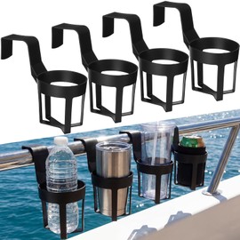 Singhoow 4 Pcs Marine Boat Rail Cup Holder No-Drill Cruise Boat Rail Cup Holder for Drinks Mugs Water Bottle Gifts(Black)