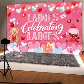 Galentines Day Photo Backdrop,Happy Galentines Day Banner, 45.3’’ x 70.8’’ Ladies Celebrating Ladies Photo Booth Props Background,Galentine’s Day Party Decorations for Girls Ladies Valentines