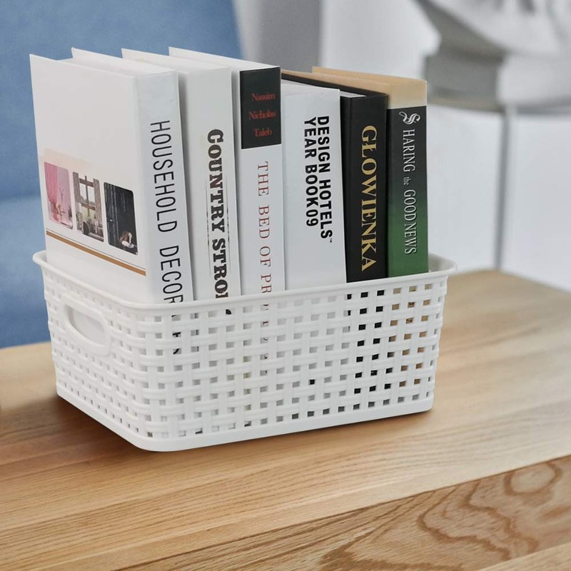 Mayish Weave Storage Basket, Plastic Weave Storage Shelf Baskets, White,