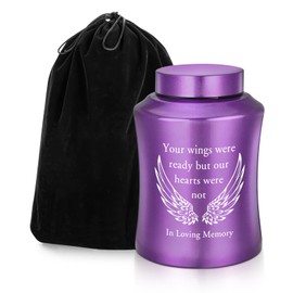 SOITIS Angel Wings Urn for Ashes Adult - 8.27 Inch Purple Memorial Urn Stainless Steel, Cremation Keepsake for Human Ashes, Decorative Urn with Velvet Bag, Sympathy Gift for Loss of Loved One