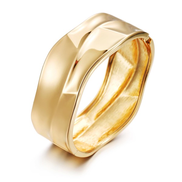 RAUCHBE Chunky Gold Bangle Bracelets for Women Hammered Texture Cuff