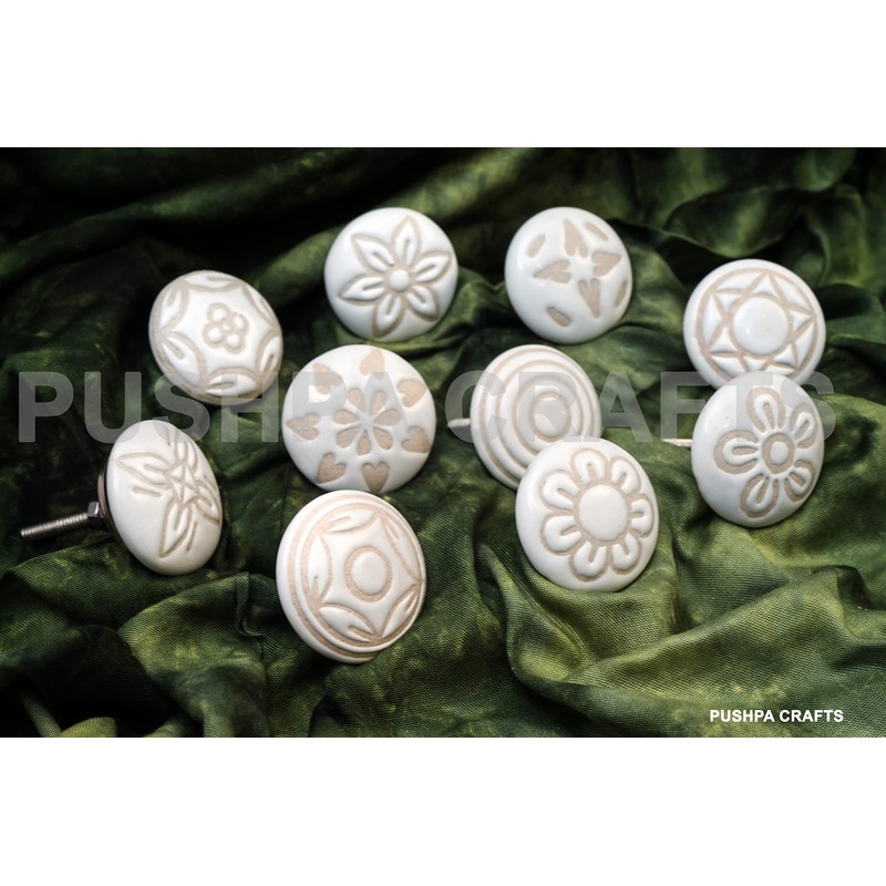 PUSHPACRAFTS 10 x Vintage White Cream Floral Ceramic Knobs