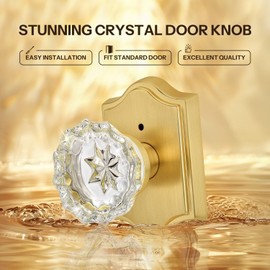 Gaurqiah Interior Glass Door Knob with Privacy Lock for Bathroom and Bedroom – Vintage Crystal Door Knob in Satin Brass Finish, Easy Install