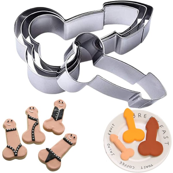 Crethink 4PCS Cookie Cutter Funny Baking Biscuits DIY Stainless Steel Cookie Cutter Set, Kit with ​4 Different Sizes for Kitchen Party, Single Party Supplies