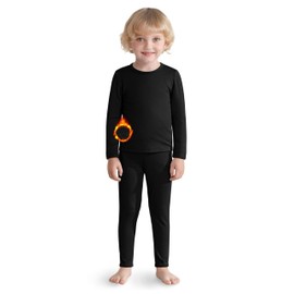 VZV Kids Thermal Set Toddler Thermal Underwear Fleece Lined Long Johns for Kids Base Layer Toddler Thermal Set for Boys Girls Black