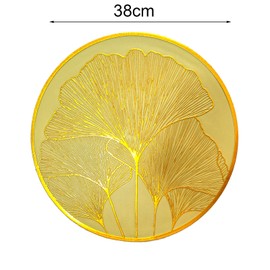Hosoncovy Ginkgo Biloba Decorative Placemats, Round Placemats, PU Leather Placemats, Hollow Table Placemats, Heat Resistant, Non-Slip Dining Placemats, Leaf Place Mats for Living Room, Kitchen, Pack