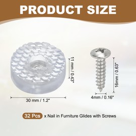 PATIKIL 1.2 Inch Screw-On Rubber Feet for Furniture, 32 Pcs Non Slip Furniture Pads Chair Glides Table Leg Protectors for Hardwood Floor Cutting Board Electronics, Clear