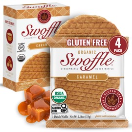 Gluten Free Certified Organic Stroopwafels by Swoffle - Caramel Filled | 4 Individually Wrapped, 1.16oz Wafers | non-GMO, Wheat Free, Kosher, Soy Free, No Dairy, and Nut Free!