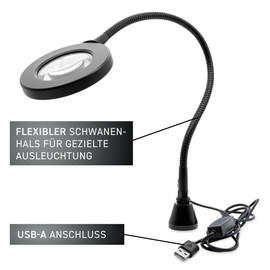 GALLUNOPTIMAL Magnetic Magnifying Lamp with LED Ring Light & Gooseneck - 3 Light Colours Dimmable - USB-A Port - Accessories for GOHH200/400/500 Assembly Fixings