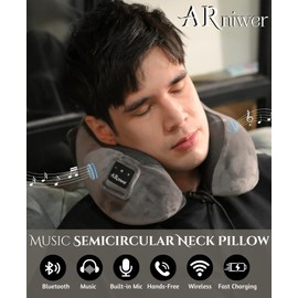 ARniwer Bluetooth Music Semicircular Neck Pillow Wireless Bluetooth Speaker Suitable Airplane,Bus,Train,Car,Office,and Outdoor Camping for Sleeping, Resting The Best Travel Essentials. (Navy Blue)