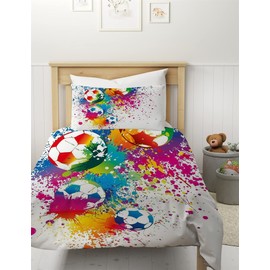 MUSOLEI Football Single Duvet Covers Set Boys Sport Bedding Sets for Kids/Children/Girls Multi-Colored Graffiti Quilt Cover Matching Quit Cover 135X200cm + 1 Pillowcase 50X75cm Soft Microfiber