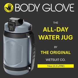BODY GLOVE 74oz Water Bottle with Straw, Leakproof BPA Free All Day Hydration Jug for Gym, Sports, Outdoors (BLACK/74oz)