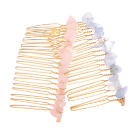 FRCOLOR 2pcs Decorative Hair Combs for Women Stylish Wedding Hair Accessories with Teeth Handmade Natural Crystal Side Combs Aquamarine for Bridal Fashion and Elegant Occasions