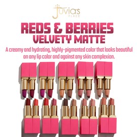 Juvia's Place Reds & Berries Velvety Matte Lipsticks The Reds So Red - Rich Cherry Red, Soft-Matte Lipstick, Hydrating, Highly Pigmented, Creamy, Smooth, and Long-Lasting