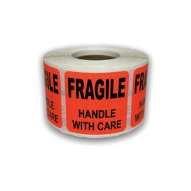 500 1.5x1.5 Red Fragile Handle with Care Mailing Labels Stickers