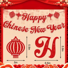 ALIBBON Happy Chinese New Year Banner 2024 Spring Festival New Year Decorations for Fireplace Lunar New Year Backdrop New Year Banner for Mantel Wall Window New Year Party Favor Supplies