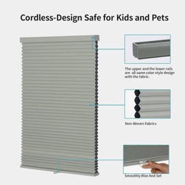 MYshade Cordless Blackout Window Blinds & Shades Pull Down Room Darkening Window Shades Light Blocking Honeycomb Cellular Shades for Indoor Windows Easy to Install 39 inch Wide, H72 Grey Blinds