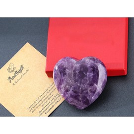 GUJOXILA 2.4" Amethyst Crystal Large Heart Shaped Love Healing Crystals Gifts for Women Beginners Gemstones Ornaments Protection Polished Nature Reiki Balancing Meditation Spiritual Stones