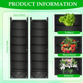 JWTRSVTY 2PCS Pflanztaschen Wand, Hängend Pflanzbeutel, 7 Taschen Wandbehang Vertikale Pflanzgefäß, Hängend Erdbeeren Pflanztaschen, Atmungsaktive Pflanzbeutel Aus Vliesstoff, Für Garten Innenhof Deko