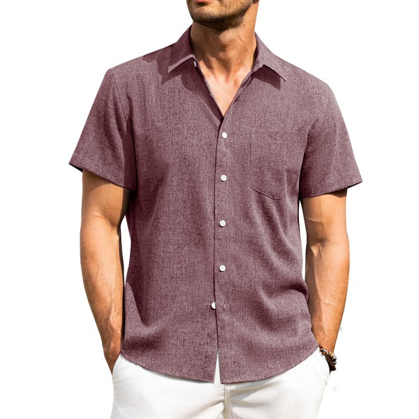 Alimens & Gentle Mens Linen Shirts Short Sleeve Button Down