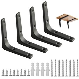 nuoshen 4PCS Black Shelf Bracket,4 x 4 Inch Right Angle Brackets Heavy Duty Shelf Support for Table Bookshelf Wood Board Furniture Window with 16PCS Screws