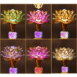 LIN-WELL Lotus Lamp, Lotus Flower, Artificial Flower, Luminous Lotus, Buddha Flower, Lotus, Lotus, Set of 2, Interior Lighting, Bon Festival, Buddhist Altar, Buddhist Service, Imperial Service, Imperial Service, Plastic (Gold 02 (Set of 2)