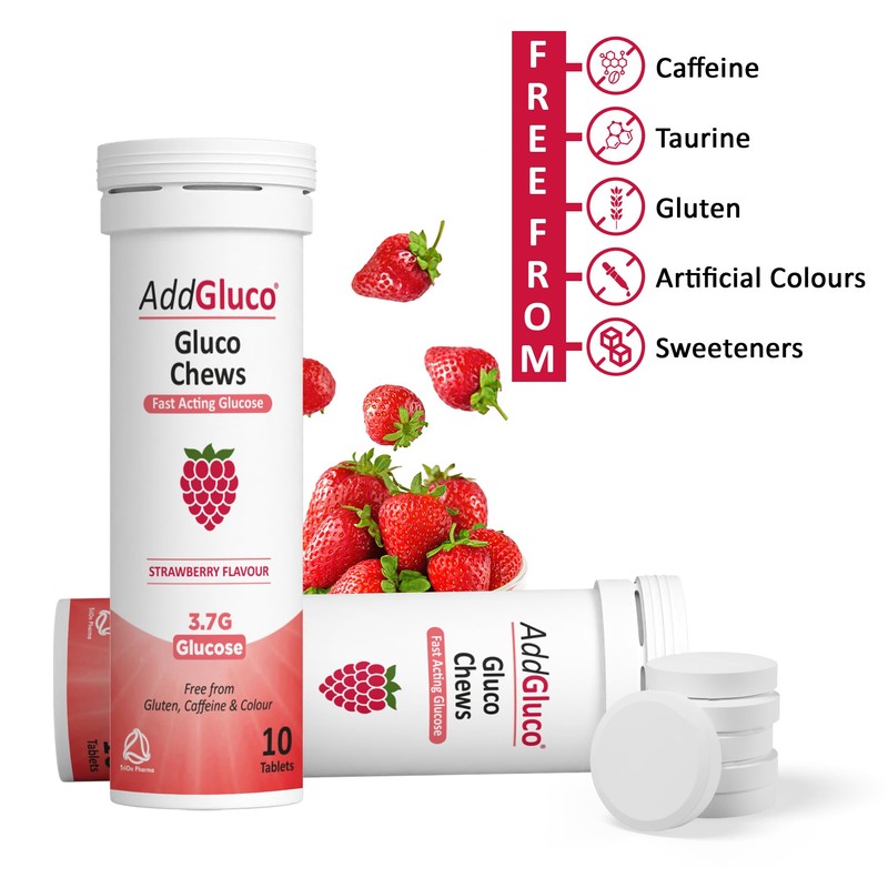 AddGluco Gluco Chews| Fast-Acting Glucose Chewable Energy Tablets | Strawberry