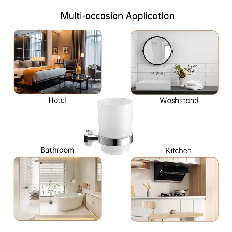 Wall Mount Toothbrush Holder with Frosted Glass Cup, Toothbrushes Toothpaste