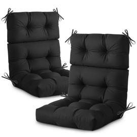 DANGHOOGY Outdoor/Indoor High Back Chair Cushion, 2 Pack Waterproof Outdoor Rocking Chair Cushion with Ties, Tufted Replacement Seat Cushions for Outdoor Furniture, Black