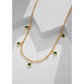 LILIE&WHITE Gold Necklace with Green Gemstone Accents for Women - Hypoallergenic, Non-Fading Delicate Jewellery for Women