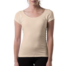 Women's Sweatproof Undershirt | Cotton Scoop Neck T-Shirt with Underarm Sweat Pads | Original Fit | Aluminum-Free Alternative | Beige | Large