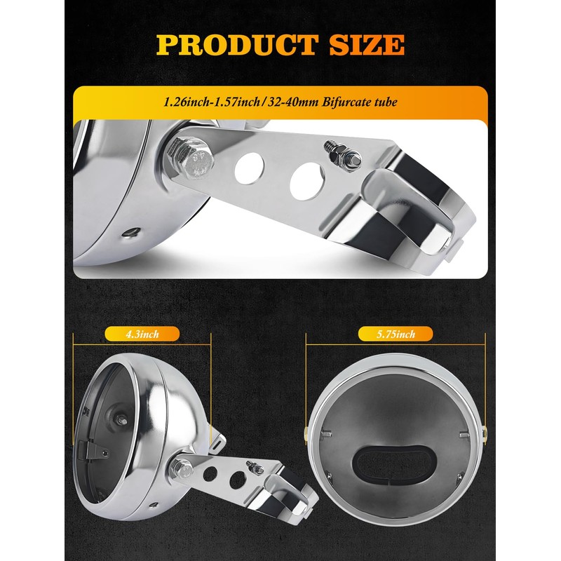 GLOBLED 5.75 Inch Motorcycle Headlight Mounting Bracket For 5-3/4 Motorcycle