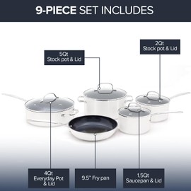 Nuwave Healthy Duralon Blue Ceramic Nonstick Coated 9pc Cookware Set, Scratch-Resistant Diamond Infused, PFAS Free, Induction Ready & Evenly Heats, Oven Safe, Tempered Glass Lids