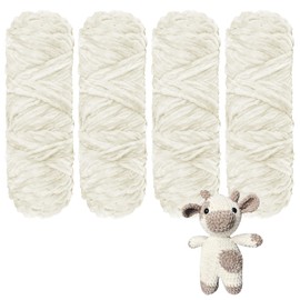 Crochet Yarn Chunky Yarn for Crochet,Chunky Wool for Knitting 100g Balls x 4 Chenille Yarn,Wool for Crochet Kits for Beginners Adults for Handmade Crafts Hats Blankets Scarves(4, Cream White)