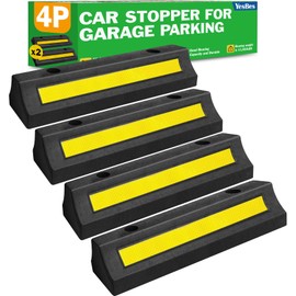 4 Pack Garage Parking Aid, 16.9'' Parking Stopper for Garage, Car Truck Curb Floor Parking Lot Wheel Tire Stops Bumpers with Reflective Yellow, Parking Gadgets Protects Garage Walls and Car