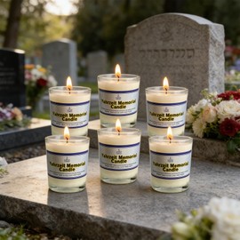 24 Hour Glass Yahrzeit Memorial Candles (6 Pack) – 1 Day Burn Time, Ner Neshama in Glass Tumbler for Yizkor & Yom Kippur Holidays