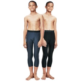 DEVOPS Boys 2-Pack 3/4 Compression Tights Sport Leggings Pants (Small, Black/Charcoal)