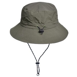 WANYI Unisex Fischerhut Heren Sommer mit Schnur Abnehmbar Sonnenhut Damen Faltbar UV Schutz Sommerhut Anglerhut Wasserdicht Tragbar Bucket Hat Regenhut 55-58cm (Militärgrün)