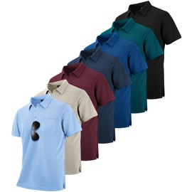 ZITY 7 Pack Mens Polo Shirts with Pocket Moisture Wicking Short Sleeve Outdoor Golf Athletic Work Multipack Shirts