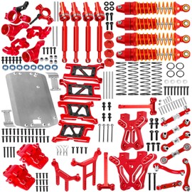 RC Upgrades Part for 1/18 LaTrax Teton,Chassis,A Arms,Drive Shaft Axles,Caster Block,Steering Blocks,Rear Stub Axle Carriers,Links,Differential Housing,Shocks,Shock Tower,Body Mounts,Red