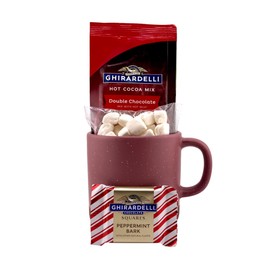 Gourmet Hot Chocolate Gift Sets by Happy Packs | Rose Pink Ceramic Mug with Ghirardelli Hot Chocolate Mix, Marshmallows & Peppermint Bark | Christmas Gifts for Women & Men 2024