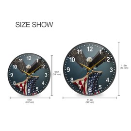 ALAZA USA Flag American Bald Eagle Wall Clock Battery Operated Silent Non Ticking Clocks for Living Room Decor 12 Inch / 9.5 Inch