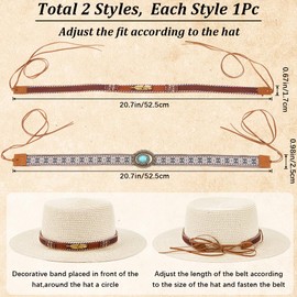 CRASPIRE 2 Style Cowboy Hat Band Handmade Suede Cotton Cord Braided Ethnic Style Western Adjustable Hat Belt Accessories for Fedora Cowboy Straw Western Hat
